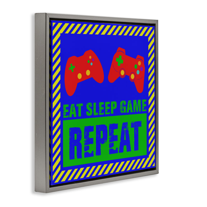 Cadre flottant vibrant Vibrant Eat Sleep, design par Marcus Prime, H 25 po x l 25 po, Cadre flottant gris lustré