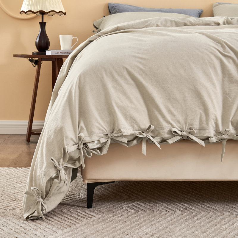 Cotton Hand Knotted Solid Colour Duvet Cover, Très grand lit, Beige