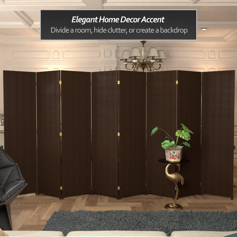 70.75" x 140" 8 Panel Room Divider, Dark Mocha, 8, 70.75" H x 140" W x 0.75" D