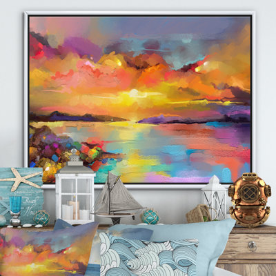 Landscape Sunset Colourful Reflections Canvas Painting - Sunset Reflections I
