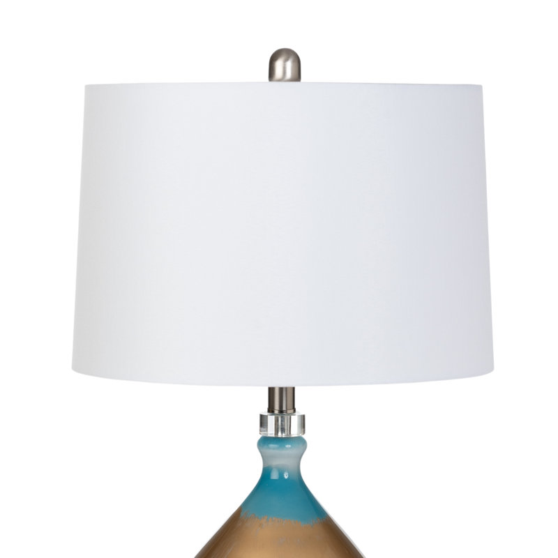 Luxurious Captivating Gold and Blue Glass Coastal Table Lamp Set, 27-Inch Height with 3-Way Switch, Elegant Linen Shade, Pack of 2 Standard Bulb Lamps for Ambient and Customizable Lighting