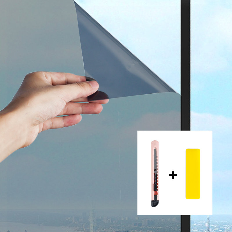 35.43 In. W X 196.85 In. L Window Film, Reflective Sun Blocking, Tinted Window Film, Clings For Daytime Privacy, Gray