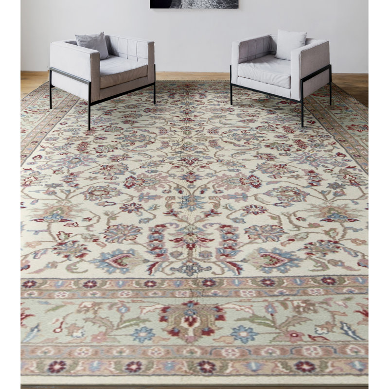 Indo Oriental Area Rug in Ivory/Green/Beige