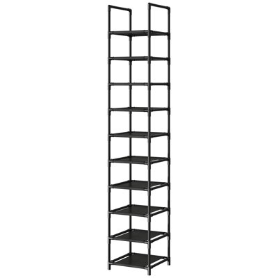Range-chaussures en métal à 10 niveaux peu encombrant - grand support de rangement vertical avec tablettes en tissu amovibles - étagère à chaussures étroite pour vestibule, placard, salon - 330 x 330 x 1730 mm