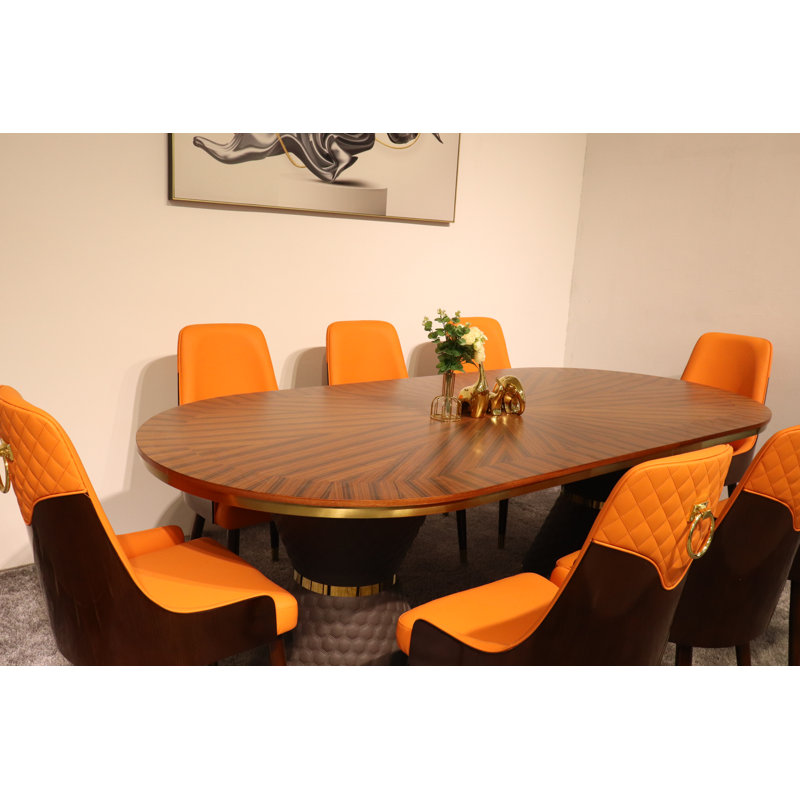 9 Pieces Vogue Lux Rectangular Dining Set, Orange