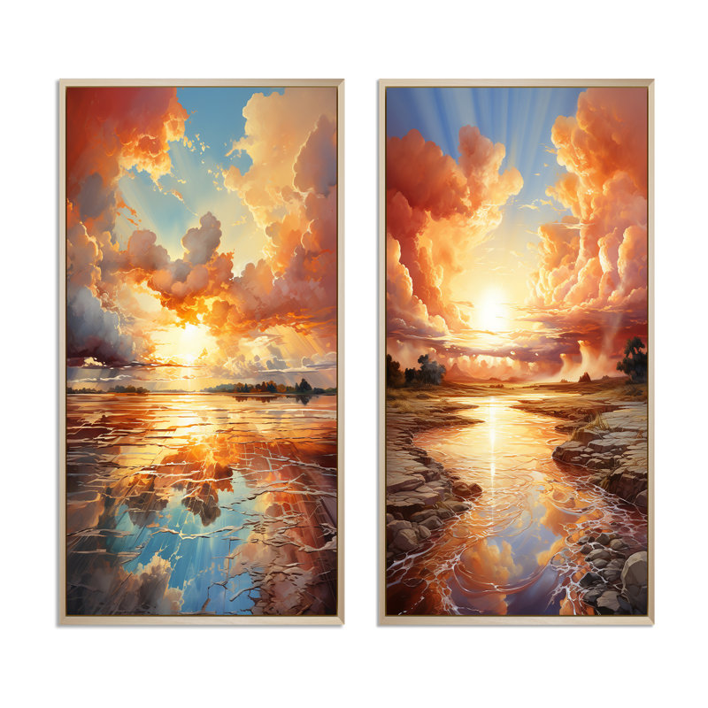 «Clouds Coastal Horizons» 2 - Pièces sur, Encadrement brun, H 40 po x l 40 po