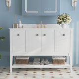  Vela 48" Fully Assembled Single Bathroom Vanity with Engineered Marble Top, Soft Closing and Splash Guard, White