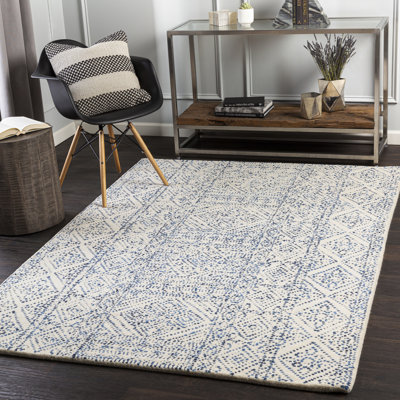 Tapis ivoire / bleu en laine Dunstable