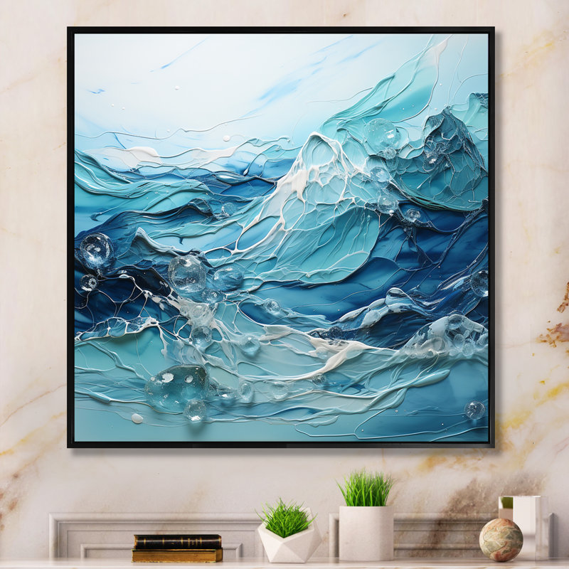 «Blue and White Glacier Charm I», reproduction sur toile, Cadre flottant noir, H 30 po x l 30 po x P 1 po