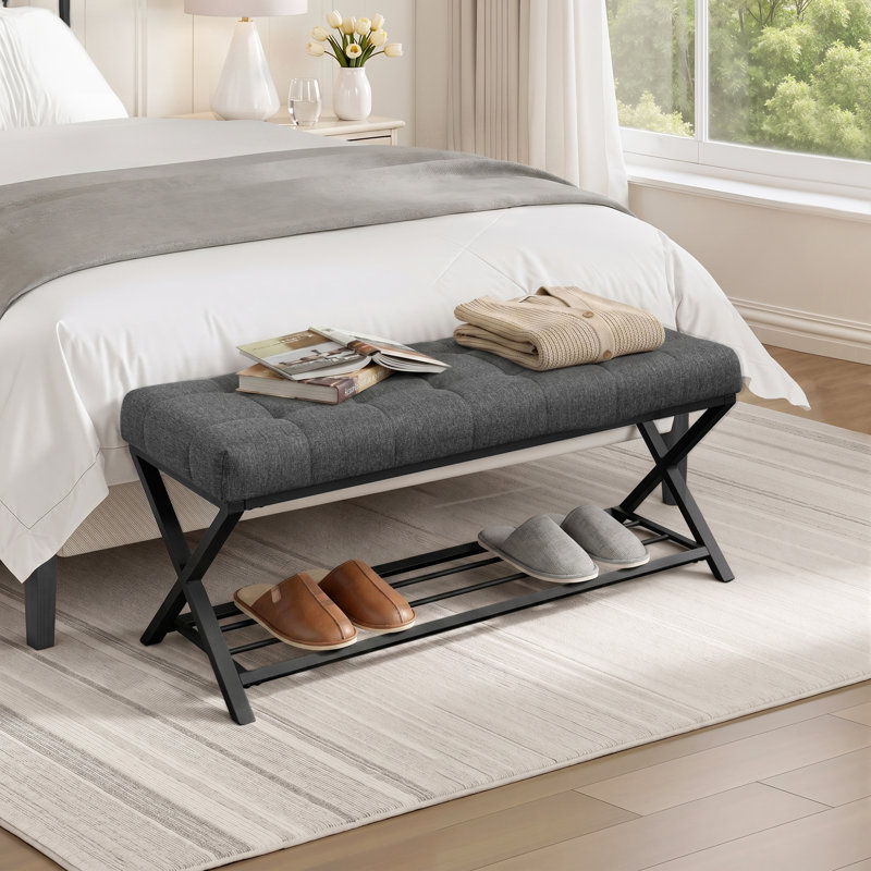 Banc rembourré avec rangement pour chaussures Richia, Gris carbone