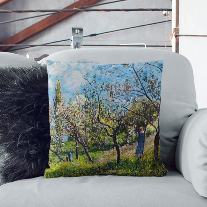 Orchard In Spring Square Throw Cushion, Black, 40cm H x 40cm W x 15cm D