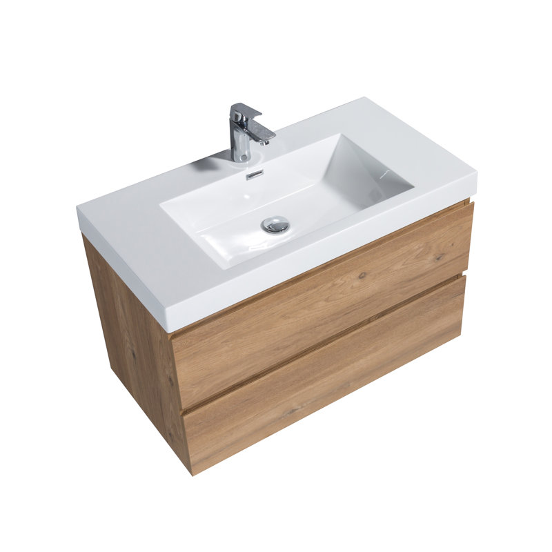 Claren 36 po L x 21 po P 2 tiroirs Meuble-lavabo avec évier simple et Comptoir en Acrylique