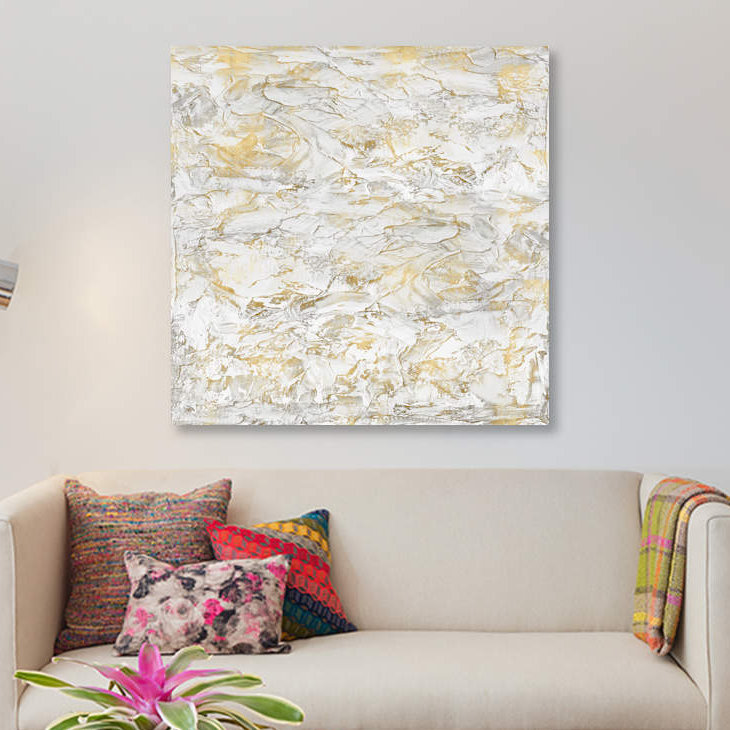 «Textural with Gold II», impression sur toile, H 18 po x l 18 po x P 1,5 po, Pas de tapis, Toile tendue