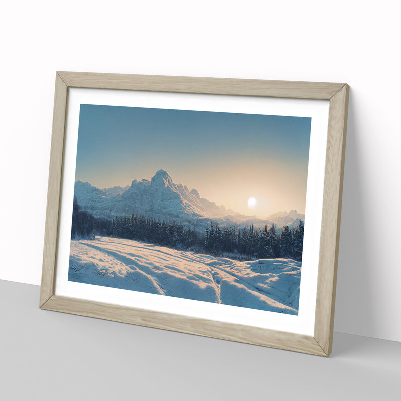 XH1022-10242X Winter Mountain Sunrise Vol.1 - Single Picture Frame Print, 46cm H x 64cm W x 2cm D, Oak Framed