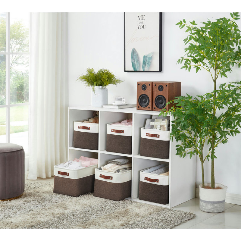 Foldable Fabric Storage Bin, Brown/White, 3