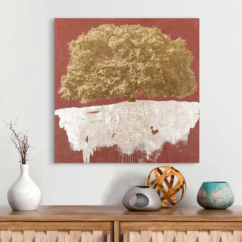 Golden Tree On Red by Alessio Aprile - Wrapped Canvas Print, 70cm H x 70cm W x 4cm D