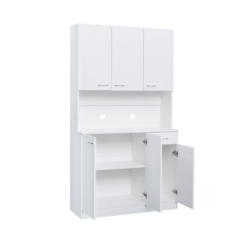70,87 "de hauteur avec garde-robe et armoire de cuisine, avec 6 portes, 1 tablette ouverte et 1 tiroir pour la chambre à coucher, blanc