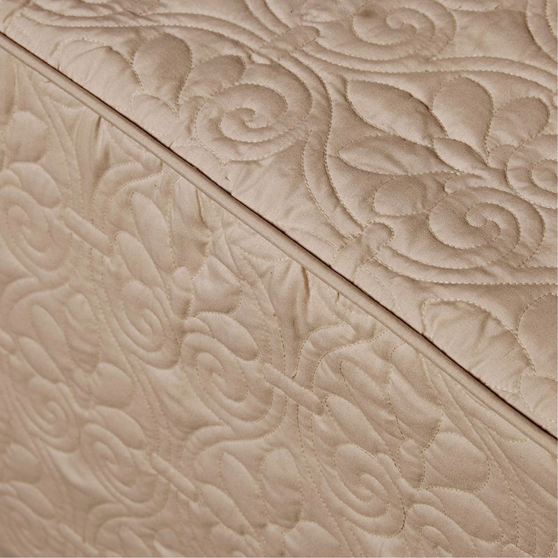 3 Piece Split Corner Pleated Quilted Bedspread Khaki Queen