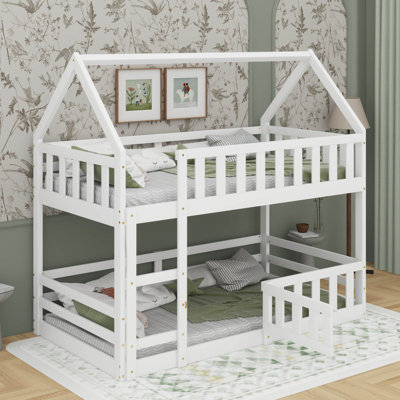 Twin Over Twin House Bunk Bed With Door And Fence
