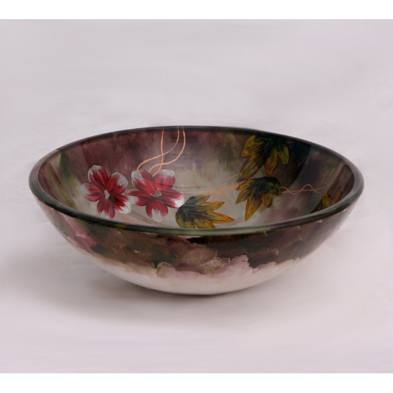 Legion Furniture 16.5'' Glass Circular Bathroom Sink, Floral in Summer