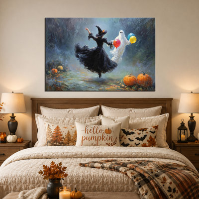 Fall Halloween Wall Art, Halloween Pictures Wall Decor, Halloween Canvas Wall Art, Gothic Color Witch Pictures Wall Decor, Cozy Room Decor, Entryway, Living Room 28×40 in