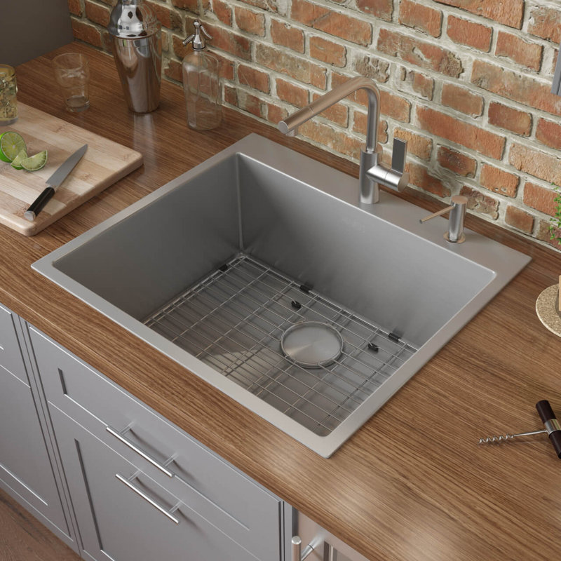 Tirana 25" L x 22" W Drop-In Kitchen Sink with Basket Strainer