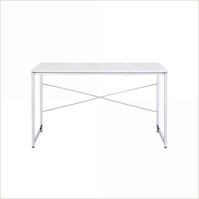 Bureaux, bureau moderne blanc avec structure en X chromée | Blanc | Métal, bois synthétique