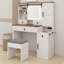Ensemble de coiffeuse avec miroir lumineux coulissant Farmhouse, coiffeuse en verre avec station de charge, ensemble de meuble-lavabo 4 tiroirs 2 armoires avec tabouret-79513560