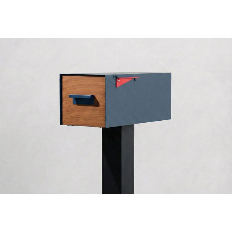Boîte aux lettres avec porte en bois The Daily, Bleu / doré, Oui