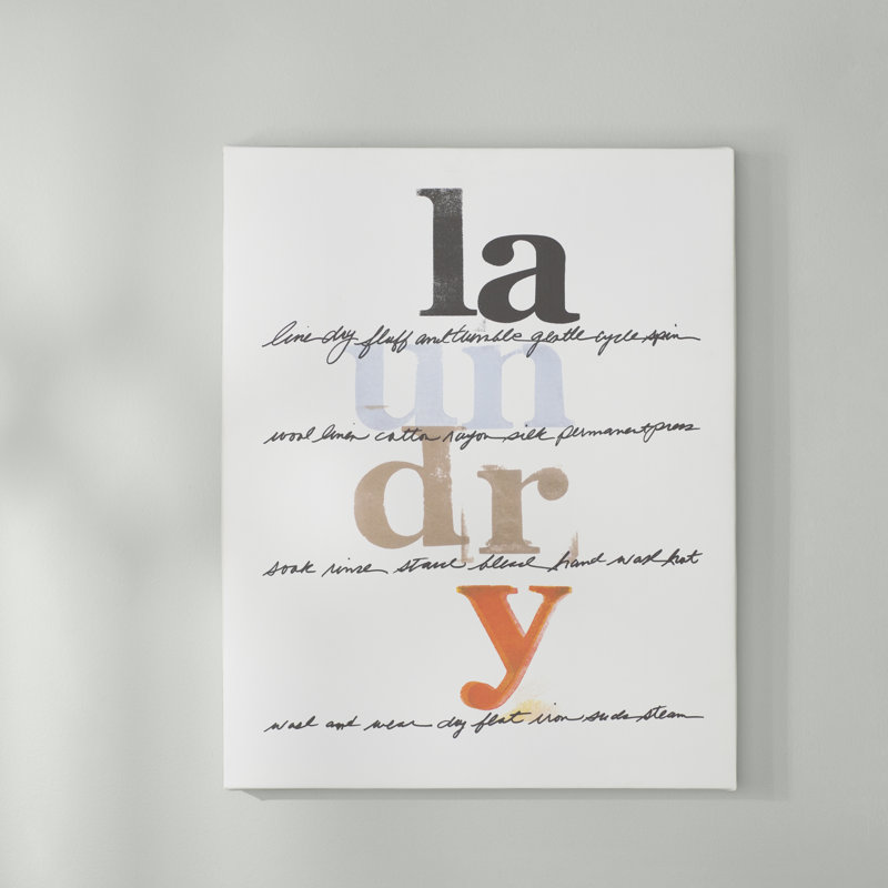 White With Colours Laundry Directions - Textual Art on Canvas, 20" H x 16" W, Wrapped Canvas