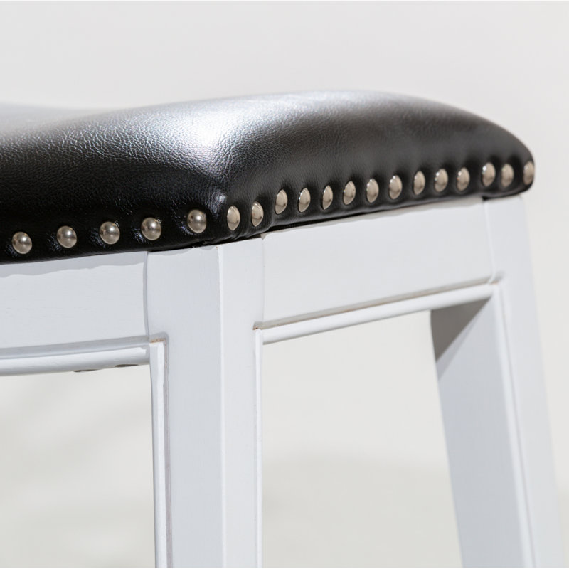 Tabouret de selle, finition patinée, siège en cuir, Gris, Blanc/Noir