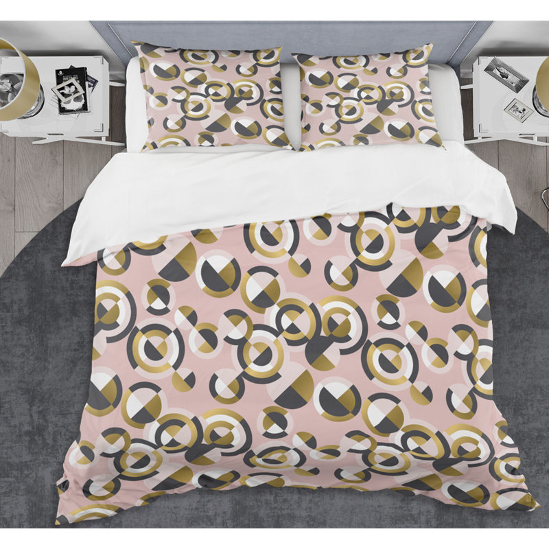 Twin Pink and Gold Geometric Microfiber Duvet Cover Set