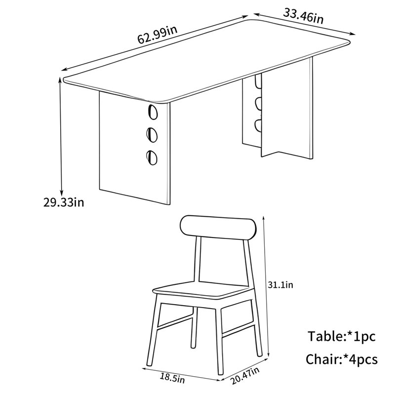 Family restaurant simple style dining table, 29.33"H x 62.99"L x 33.46"W