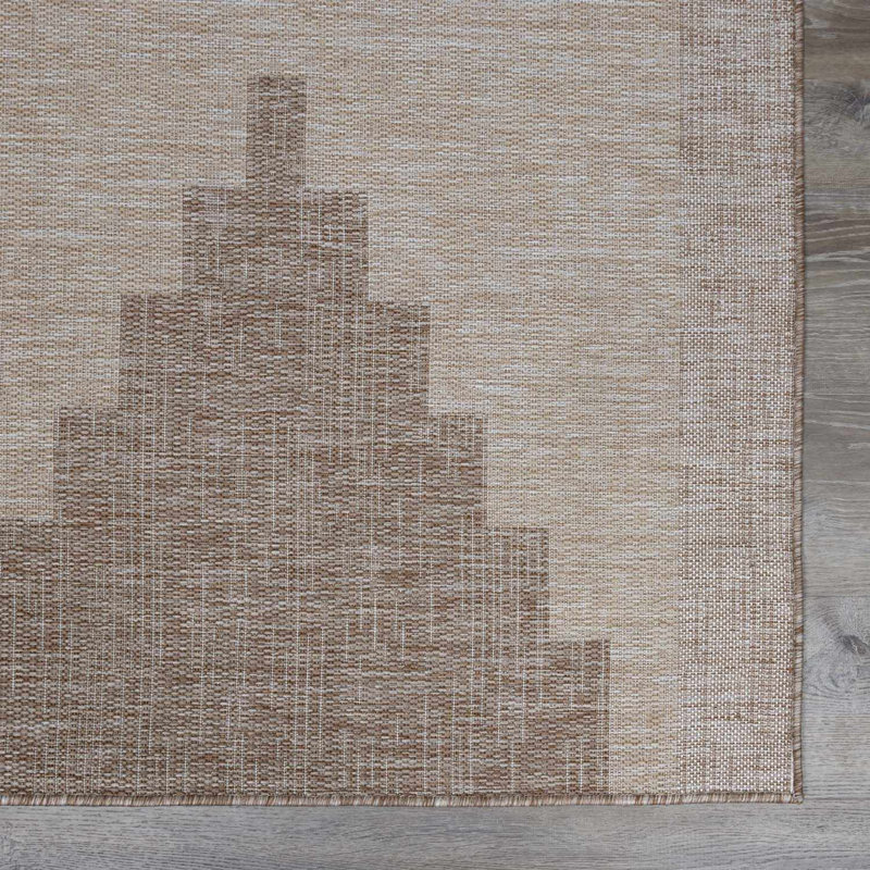 Tapis beige à motif géométrique moderne d'extérieur Lugo, Rectangle 4 pi 3 po x 5 pi 11 po