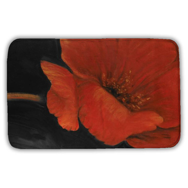 Red flower Bath Mat with Non-Slip Backing - Quick Dry Memory Foam Bathroom Rug - Absorbent - Modern Plush Spa-Style - Machine Washable