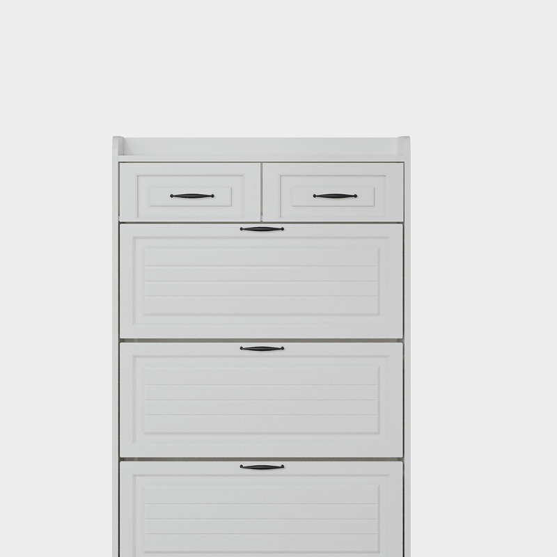 Armoire à chaussures avec 3 portes et 2 tiroirs, grand espace de rangement, Blanc
