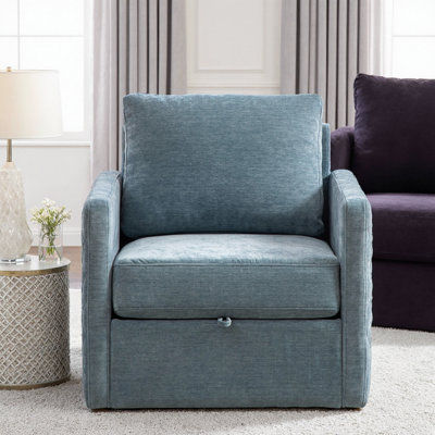 Fauteuil d'appoint pivotant en chenille de 29,5 po avec rangement caché, accoudoirs et coussin capitonnés, forme carrée