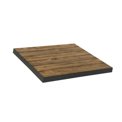 Plateau de table en bois de teck 24 po x 24 po avec rebord en métal