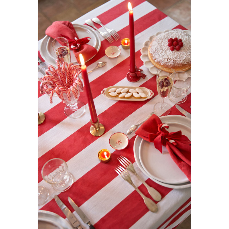 St. Tropez Handmade Striped Tablecloth, Red, 128" L x 71" W