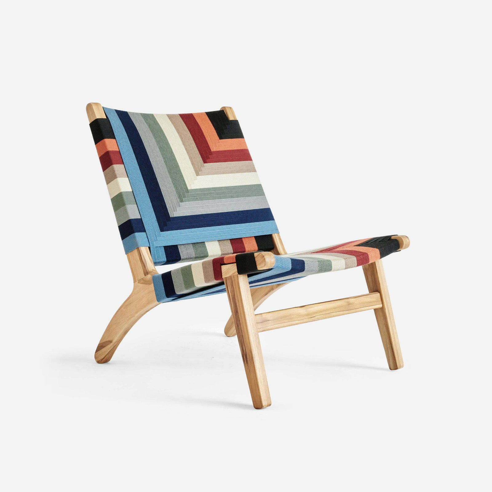 Masaya Upholstered Accent Chair, Teak, Blue/Black/Gray