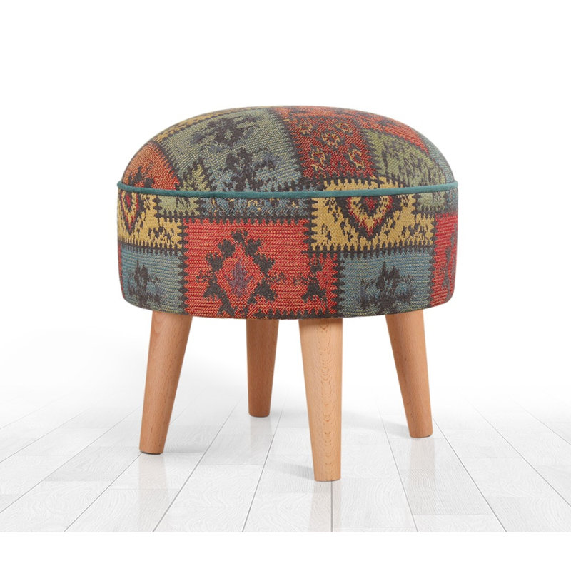 Élégant pouf vert avec pieds en bois de hêtre, 17,7 po x 17,7 po x 17,7 po | 50% coton / 50% lin, éponge douce orthopédique 35 heures, épaisseur: 2,4 pouces | Parfait pour le salon, la chambre à coucher ou les sièges d'appoint