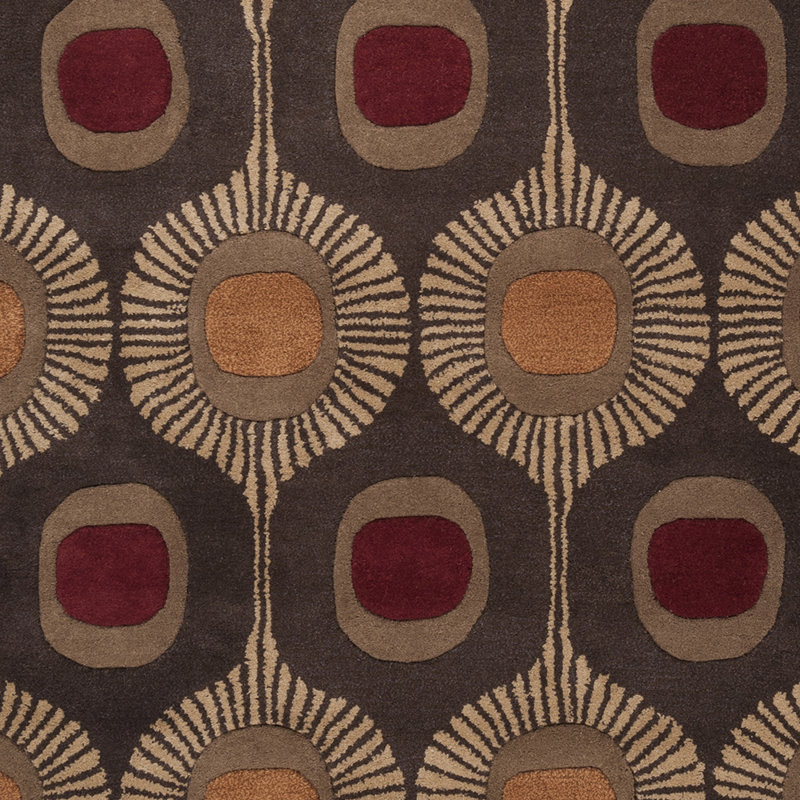 Tapis en laine brun foncé en laine à motif géométrique touffeté à la main Anly, Rectangle 12 pi x 15 pi