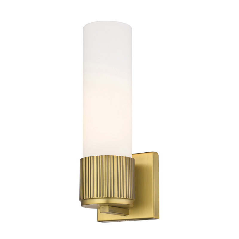 Applique murale 1 lumière 12 "Bolivar, Laiton brossé, H 15 po x l 5,1 po x P 4 po, Blanc mat