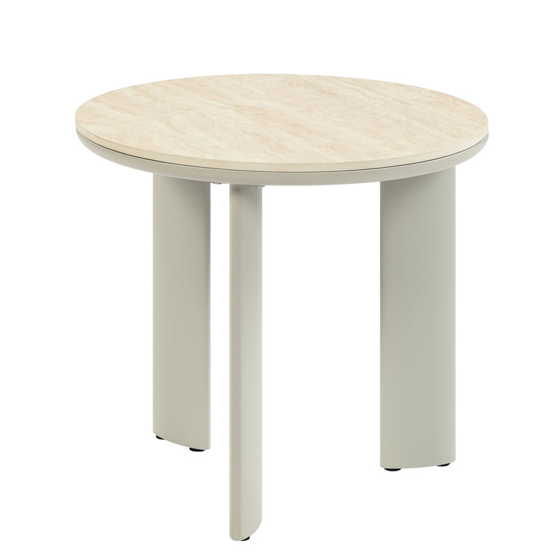 Table console avec dessus en céramique grise, structure en métal et extrémités en composite de bois - Construction