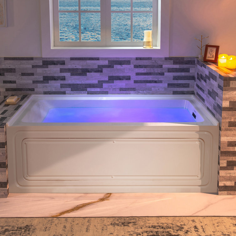 60" X 32" Alcove Acrylic Rectangular Whirlpool Heated Jetted Tub With Drain & Overflow
