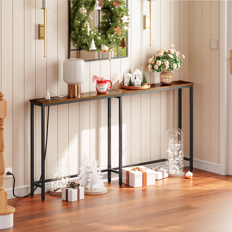 Canapé-console avec prise de courant Castiglione, Brun, H 31,5 po x l 63 po x P 5,9 po