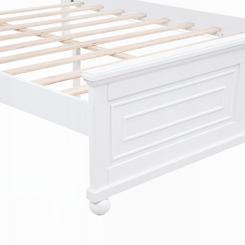 Lit en pin avec tête et pied de lit hauts, Blanc, Très grand lit