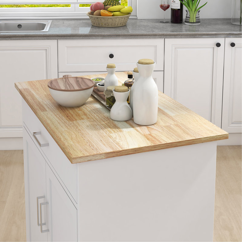 Îlot de cuisine avec chariot à roulettes, îlot de cuisine avec tablettes réglables et porte-serviettes, Blanc 2