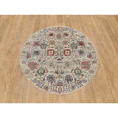 Traute One-of-a-Kind 5' X 5' New Age Round Silk Area Rug Ivory