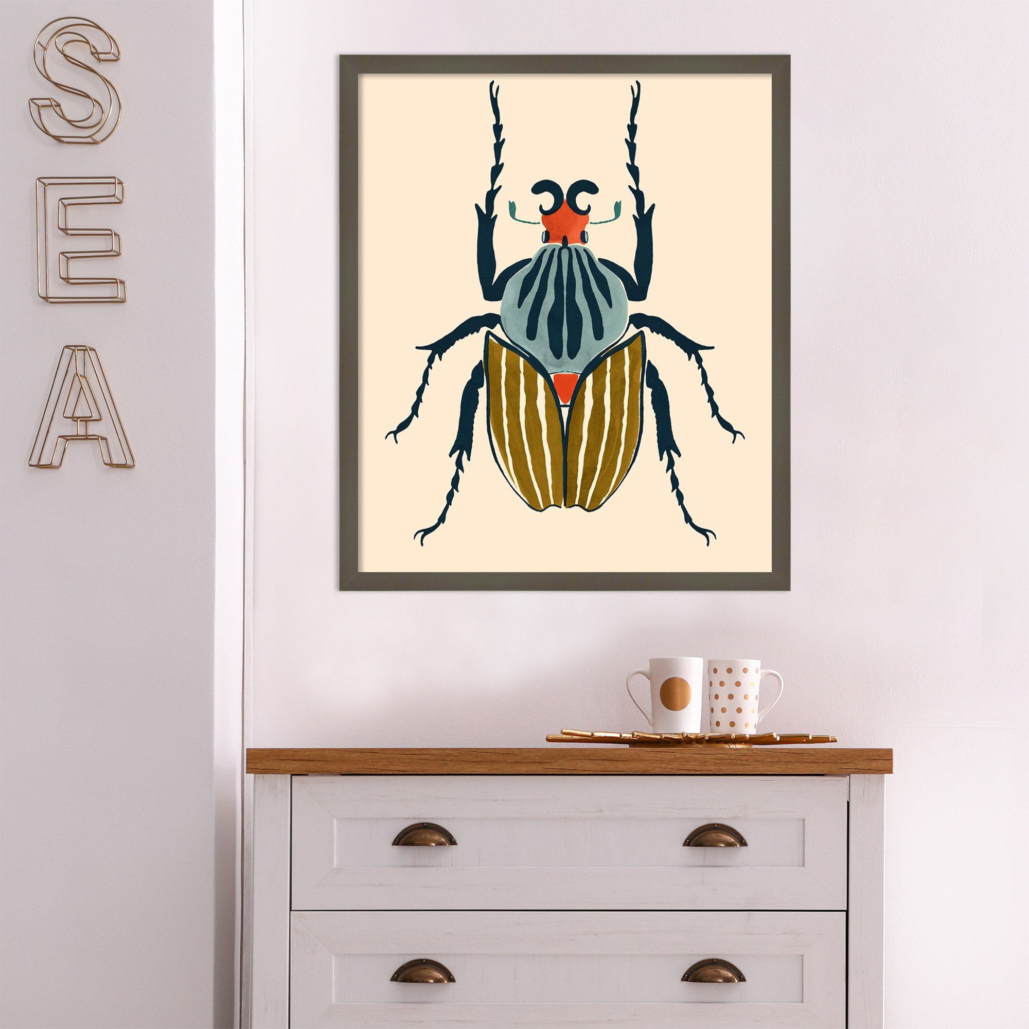 Farwell Beetle Bug I Framed On Paper by Farwell Print, 25" H x 21" W x 1" D, Gray